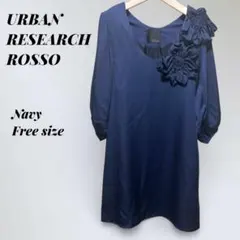 URBAN RESEARCH ROSSOワンピース 紺フラワーモチーフ七分袖