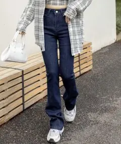 Teddyshop フレアハイウエストデニムパンツ S ダークインディゴブルー