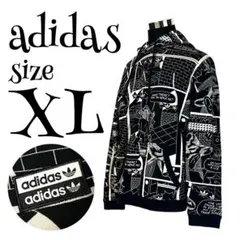 希少】adidas アディダス 総柄パーカー 3本ライン フルジップ 裏起毛 
