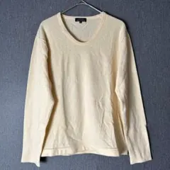 MENS MELROSE　クリーム色 Uネックニット 長袖　セーター3 ウール