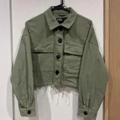 【美品】ZARA オリーブグリーン クロップドジャケット M フリンジ