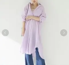 シンプリシティエ 麻100ラベンダーシャツワンピース