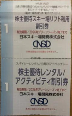 日本スキー場開発リフト利用割引券+レンタル割引券各1枚セットミニレター送料込