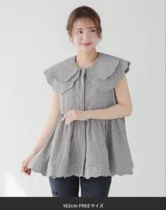 超美品】ギンガムチェック 刺繍ケープブラウス - メルカリ