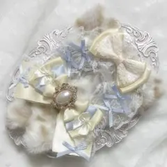 ぬい服　着ぐるみ　10〜12cm用　クリーム ブルー ねこ チェーンフック付き