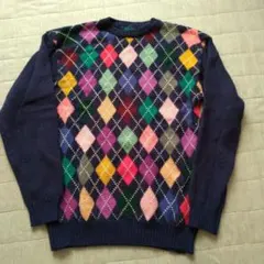 アーガイル柄ニットセーター ネイビー マルチカラー