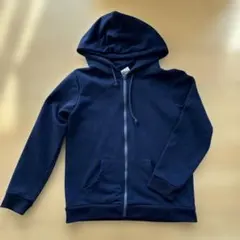 ネイビー フード付きジッパーパーカー