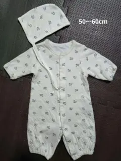 ホワイト ツーウェイ・ドレスオール 帽子付き 50-60cm