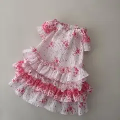 ハンドメイド犬服　さくらピンクフリル付きワンピース