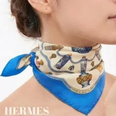 HERMES エルメス ツイリー マハラニの庭 スカーフ 水色系 タグあり