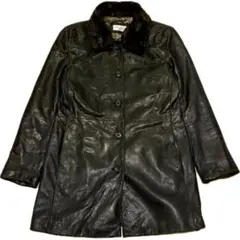 BARAMI ブラックレザーコート ファー付き　M