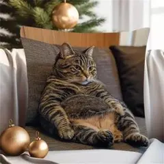 クッションカバー おっさん猫 キジトラ リアル 片面プリント ジッパー