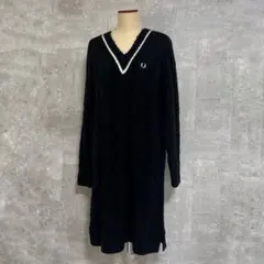 美品 希少 フレッドペリー ニットワンピース ケーブル アルパカウール Vネック