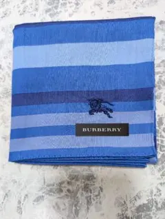 【新品未使用】BURBERRY ハンカチブルー系ストライプ上品 高級感 美品