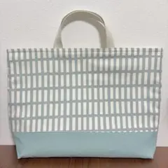 レッスンバッグ　格子柄　くすみブルー