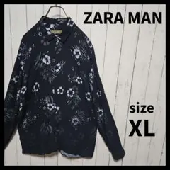 【ZARA MAN】 アロハシャツ　長袖　総柄　レーヨン　花柄　F568