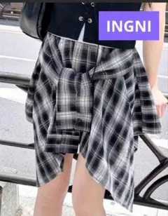 INGNI 腰巻きシャツ風チェック柄スカパン