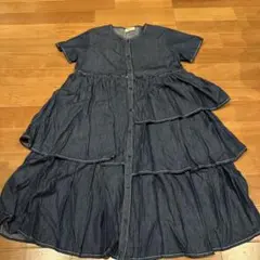 【Otonato】デニム フリル半袖シャツワンピース/ M