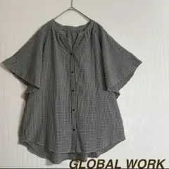 ✧̣̥̇GLOBAL WORK さらさらリラックスブラウス チェック黒白