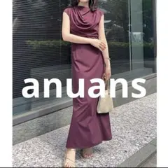 anuans アニュアンス　フロントドレープジャージーワンピース ボルドー　赤