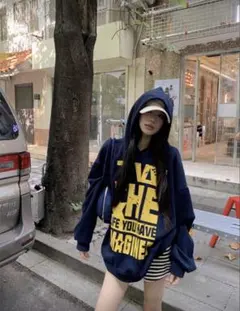 ネイビー オーバーサイズ パーカー