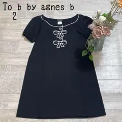 【アニエスベー agnes b】リボンプリント　半袖チュニックワンピース　黒M