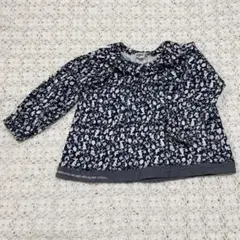 ネイビー動物柄長袖シャツ 80