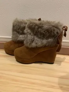 ゆ*め様 ブラウン スエード ファー リボン ムートンブーツ