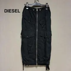 人気】DIESEL ディーゼル フロントジップ ロングスカート 黒 24 ロゴ