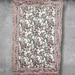 BOGZ ボタニカル ラグ マット 古着 USA製 果物 フルーツ植物 チェック