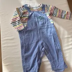 青色オーバーオール ストライプ長袖