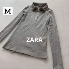 美品❣️ZARA ラメニット ポロシャツ ハーフボタンカットソー M/グレー