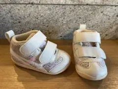 ベビーシューズ ホワイト/ピンク 花柄