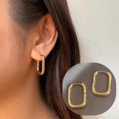 スクエア 四角 シンプル フープ ピアス ゴールド S925 刻印 キャッチレス