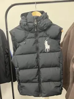 【※希少】ポロラルフローレン★ビッグポニー刺繍ロゴ ダウンベスト ブラック S