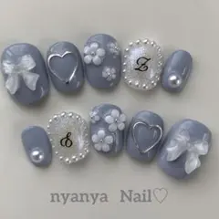 現品】ネイルチップ♡ブルー 青 量産型地雷韓国ワンホンイニシャル