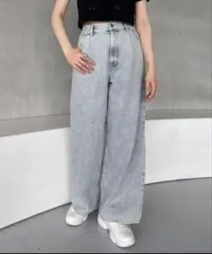 Heather ヘザー ハイウエストデニムワイドパンツ