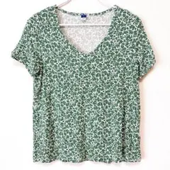 ✨️美品‼️オールドネイビー 【L】 花柄 Vネック 半袖 カットソー 緑 上品