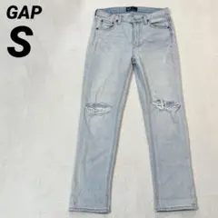 GAP ダメージ ボーイフレンドデニム アジャスター付 ライトブルー 24S相当