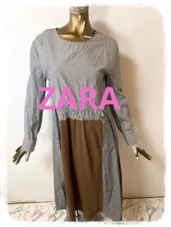 ☘️T20662☘️ZARA ドッキング ストライプコントラストワンピース S