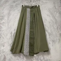 idem♡ロング丈　アシンメトリーフレアスカート 異素材コンビ カーキ FREEのサムネイル