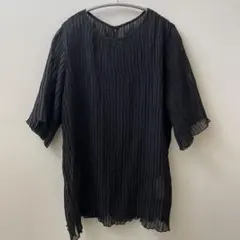 トップス シアー シースルー アンティローザ 黒 5分袖 レディース カットソー