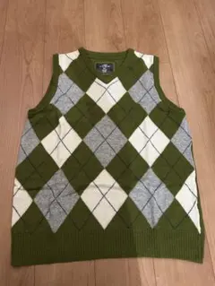 アーガイル柄 グリーン ニットベスト