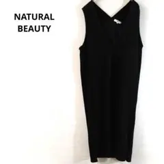 ナチュラルビューティーベーシック　ひざ丈ワンピース　ノースリーブ 　黒　М