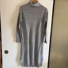 無印良品グレー タートルネック ロングニットワンピース XS-S