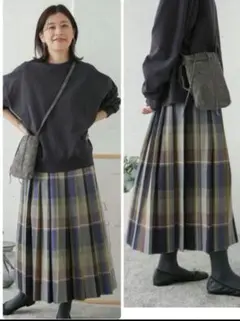 URBAN RESEARCH DOORS チェックプリーツスカート　ロング丈