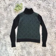 Weekend Max Mara【M】ダイヤ柄 タートル ニット 黒 緑 古着