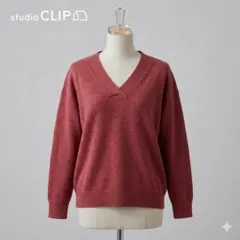 【美品】studio CLIP ウールVネックニット くすみピンク M 古着