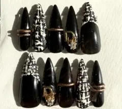 スパイク型ブラックネイルチップ10個セット