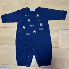 プティマイン　POLO Baby テディベア刺繍 ネイビーロンパース　新生児